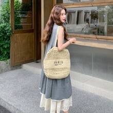 Women's Summer Sleeveless Shirt Dress, Midi Length, Button-Up Front, Round Neck, Simple Layered Look, Mori Girl Style, Loose Fit, Plus Sizes, Tunic Style, Flattering - Gris - Ver 3