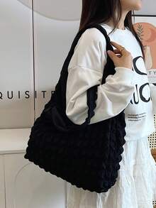 云朵与花卉印花单肩包，新款休闲斜挎包，适合女士/学生，简约帆布购物袋