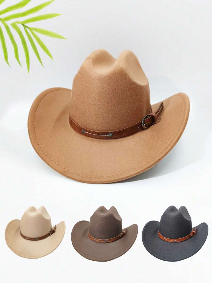 1 buc. Pălărie de cowboy unisex retro western, potrivită pentru bărbați și femei, design sofisticat cu cataramă, ideală pentru activități casual, în aer liber, petreceri, baruri, ciclism, drumeții și sărbători - Stil clasic - Vizualizare 1