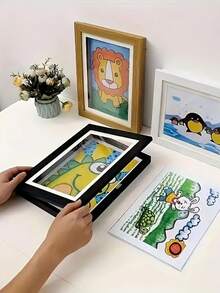 2 Pieces A4 Wooden Photo Frames With Front Opening, Classic Photo Frames, Foldable Wall Hanging Design, Easy To Change Photos, For Children'S Painting, Family Photo Display, Home Decoration Ornaments - trắng - Xem 2