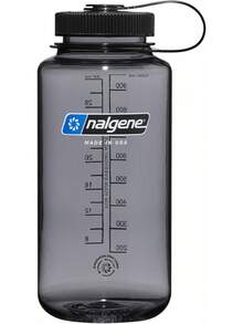 Nalgene - Botella de agua Tritan a prueba de fugas, sin BPA, boca ancha de 32 onzas, fabricada en los Estados Unidos para uso al aire última intervensión e hidratación diaria (gris con tapa negra) - Gris con tapa negra - Ver 1