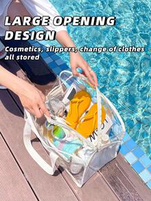 1个旅行游泳沙滩包，大容量多功能防水洗漱化妆品透明手提包果冻手提包便携式游泳包运动包，适合运动、健身、锻炼、旅行、度假，男女通用，旅行必备耐用游泳包防水游泳包沙滩包 - 彩色 - 查看 3