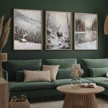 3pcs, Unframed, Vintage Moody Winter Landscape Oil Painting Prints, Snowy Forest Wall Art, Country Farmhouse Decor, Christmas Decor, Winter Posters, Canvas Art For Living Room, Bedroom, Kitchen, Home Office, Cafe, Bar, Dorm, Hallway, Home And Room Decoration Home Decor Christmas Decorations