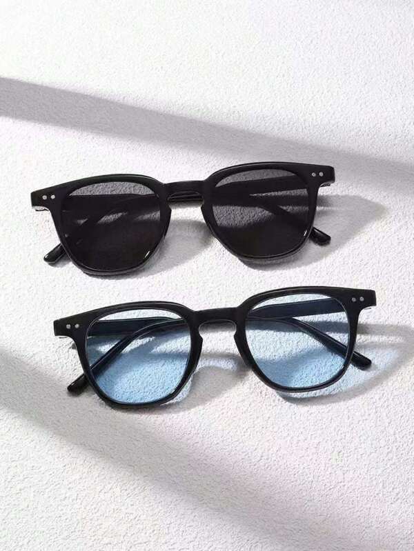 2 Pairs Men's Square Fashion Fashion Glasses, Suitable For Daily Outdoor Use (Random Color)