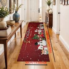 1pc Home Decor, Snowman & Christmas Tree Pattern Print, Christmas, Christmas Gift, Christmas Decoration, Diatomite Kitchen Carpet, Kitchen Mat, Rug, Rectangle Carpet, Suitable For Living Room, Bedroom, Hallway, Bathroom, Laundry Room - Polyester Carpet, Suitable For Indoor And Outdoor Home Decor