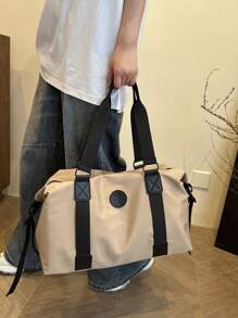 简约时尚创意健身运动旅行行李袋，大容量周末手提包 - 卡其色 - 查看 3