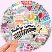 50 Satirical Vinyl Stickers - Reusable, Colorful Design With Funny Phrases Like "Nobody Cares" And "Shut Up" - Perfect For Laptops, Water Bottles, Luggage, Helmets, Skateboards And Motorcycles, Laptop Decorations | Glossy Surfaces | Durable Adhesives - 諷刺 - 查看 1