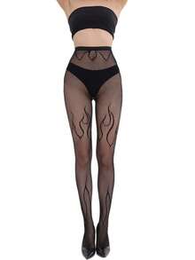 夏季欧美性感透视火焰渔网紧身裤打底裤黑色丝袜蜜桃臀连裤袜 - 黑色 - 查看 3