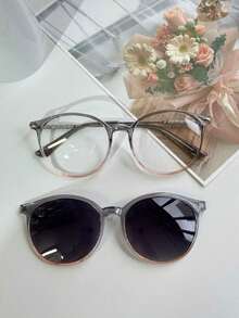 2-In-1 Round Clip-On Glasses Frame With Shine, Model 0273 - Màu xám chuyển màu - Xem 1