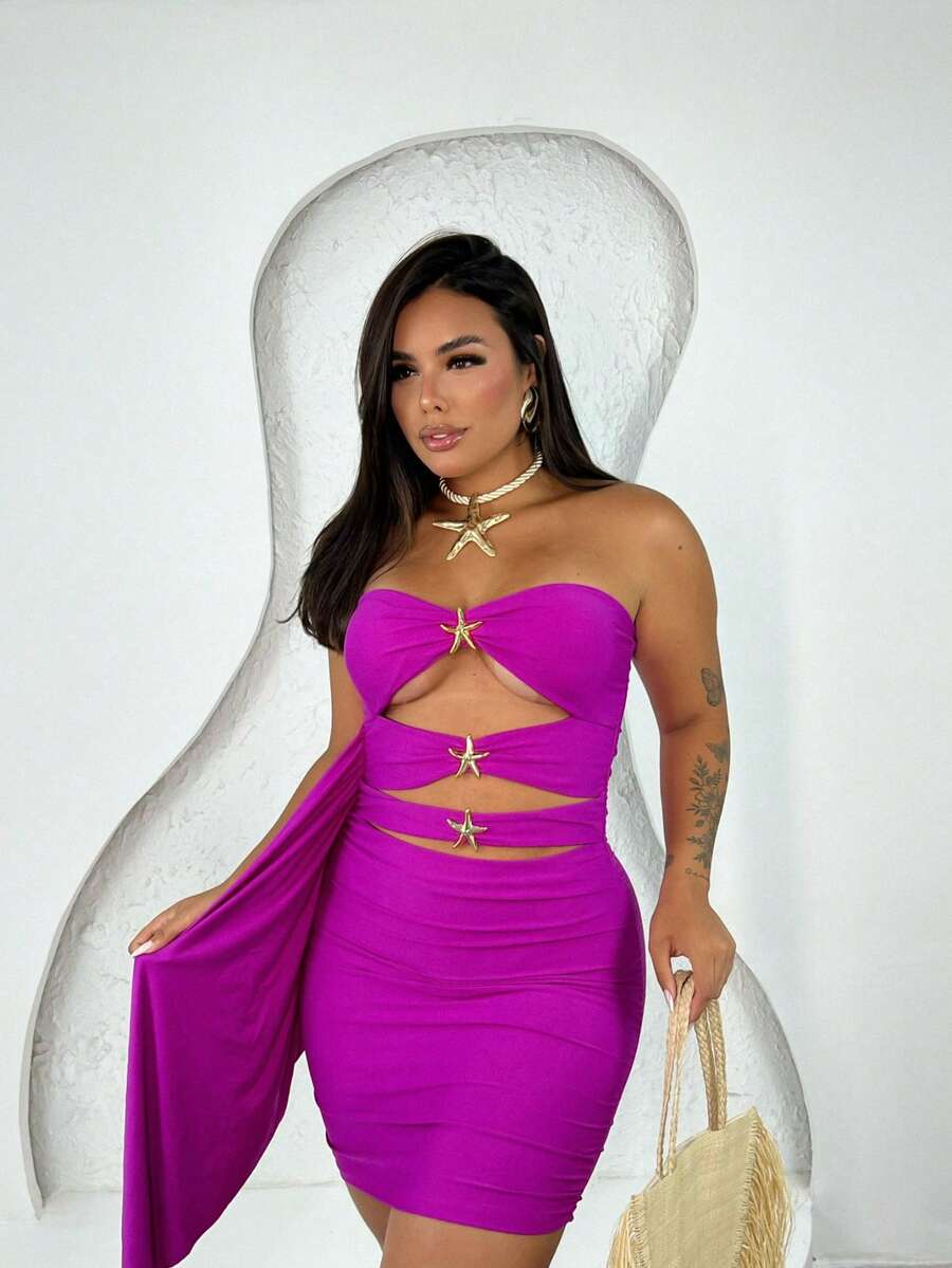 Short Star Dress, Tight-Fitting, Elegant Party Club Dress - 紫色 - 查看 1