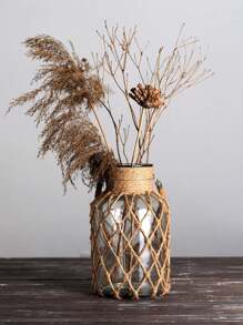 1 Peça Bolsa de Rede Vintage Feita à Mão e Criativa, Vaso de Vidro Transparente para Decoração Doméstica, Arranjo Floral e Hidroponia, Decoração Doméstica, Vaso de Flores, Peça Central, Decoração de Mesa