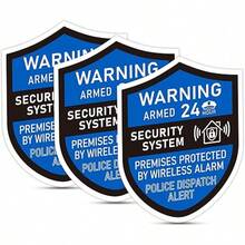 3PCS Security Alarm System Sign For Home, Self-Adhesive Weatherproof Small 24 Hours Warning Sticker, Safety Protection System For House Doors And Windows, Indoor & Outdoor Use 2.8x2.4 In