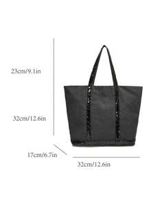 New Sequin Fashion Large Capacity Handbag, Customizable, Retro Shoulder Crossbody Bag, Suitable For Daily Commute, Student, Work, Shopping, Outdoor, Exquisite And Stylish - Black - View 6
