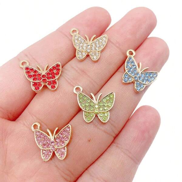 5/10pcs Mixed Color Full Rhinestone Butterfly Pendant Earrings Necklace Bracelet Accessories