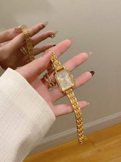 1pc Vintage Casual Fashion Women's Quartz Watch, Gold Dial, Suitable For Daily Wear, Back To School, Graduation, Thanksgiving, Couples Occasions, Great Gift