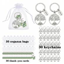 90 peças/Conjunto Chaveiro Árvore da Vida, Inclui 30 peças Cartões de Agradecimento Folha Verde, 30 peças Sacos de Organza Branca e 30 peças Chaveiro de Metal Oco, Formatura, Ação de Graças, Dia do Professor, Festa, Recompensa de Equipe, Brinde de Aniversário, Acessórios de Carro Fofos, Góticos Y2k, Acessórios de Halloween, Bolsas e Cordões com Porta-Crachá para o Dia do Professor, Encantos de Bolsa para Carro, Natal