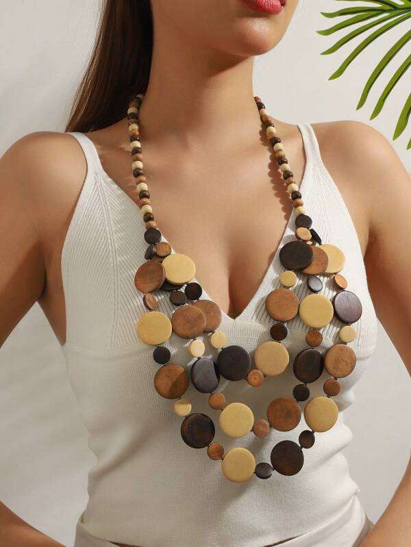 1 pezzo Collana fatta a mano con perle di legno, stile boho esagerato, accessorio vintage personalizzato
