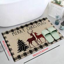 1pc Home Decor, Snowman & Christmas Tree Pattern Print, Christmas, Christmas Gift, Christmas Decoration, Diatomite Kitchen Carpet, Kitchen Mat, Rug, Rectangle Carpet, Suitable For Living Room, Bedroom, Hallway, Bathroom, Laundry Room - Polyester Carpet, Suitable For Indoor And Outdoor Home Decor