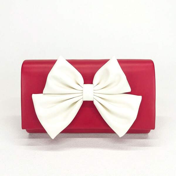 Solid Color Bow Women Evening Clutch Purse For Party, Elegant Prom Bag, Perfectly Matching With Bridal Party, Young Girls Bowknot Clutch Purse, Date, Party, Club, Dinner, Valentine's Day