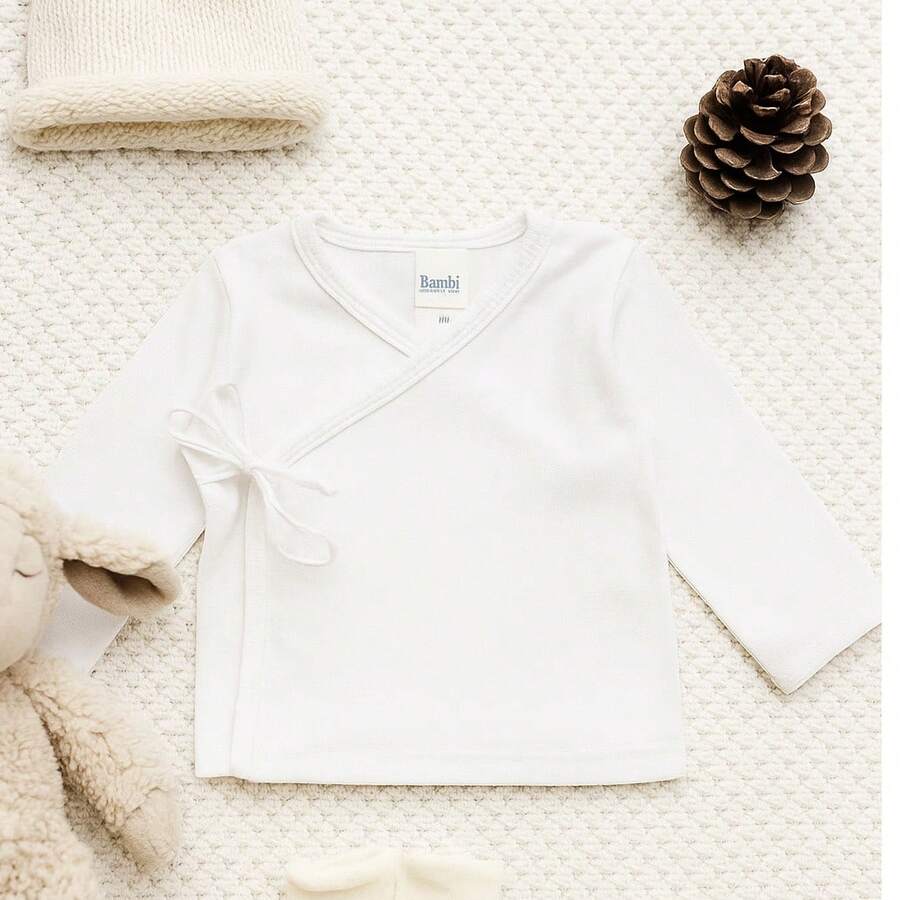 SET DE 3 CAMISETA PLAYERITA INTERIOR DE ABROCHADO CRUZADO MANGA LARGA PARA BEBE EN TELA SUAVE, UNA PRENDA UTIL PARA ARROPADO Y FRESCO - Blanco - Ver 1