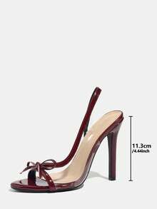 Jin Bei Qi 女士圆头漆皮蝴蝶结装饰透明玻璃果冻细高跟凉鞋，优雅时尚，适合派对，酒红色