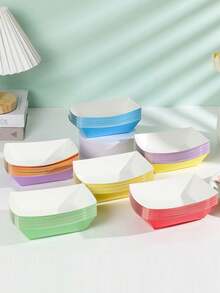 100pcs Pink Boat-Shaped Food Trays - Kraft Paper Boat-Shaped Party Serving Trays, For Taco, Fries, Cake, Snacks, Fruits, Appetizers, Holiday Party Food Plates, Suitable For Birthday Party, Christmas, Thanksgiving, Halloween (100/50/10pcs)