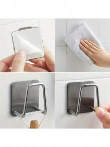 1pc Stainless Steel Sink Sponge Rack, Stainless Steel Storage Rack - Strong Adhesive Self-Adhesive Drying Rack, Kitchen Sink Drain Drying Rack, Cleaning Sponge Rack Hooks, Stylish Bathroom Accessory