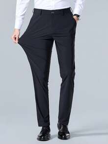 Men's Business Casual Stretch Pants, Lightweight For Summer. Wrinkle-Resistant, Machine Washable. Formal Suit Pants, Ideal For Golf, Men's Suit Trousers. - Black - View 6