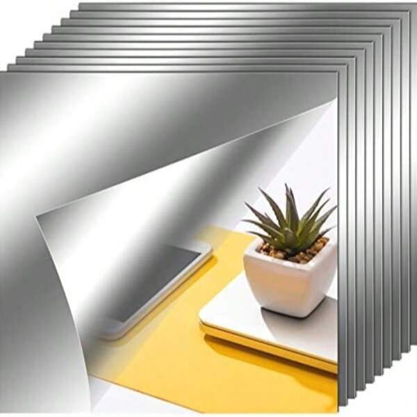 10 piezas de 15*15cm Azulejos de espejo flexible autoadhesivos de cerámica sin vidrio, adecuados para la decoración de paredes del hogar