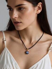 1 件时尚复古眼形吊坠项链 - 黑繩金邊 - 查看 1