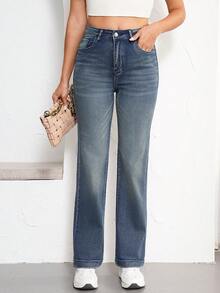 Quần jeans nữ mới có túi và thêu họa tiết, kiểu dáng thời trang và đa năng. Quần jeans nữ mới có túi và thêu họa tiết, kiểu dáng thời trang và đa năng, thích hợp cho mùa xuân. - Màu xanh hải quân - Xem 2