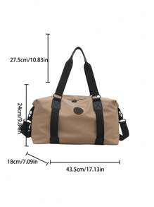 简约时尚创意健身运动旅行行李袋，大容量周末手提包 - 卡其色 - 查看 9