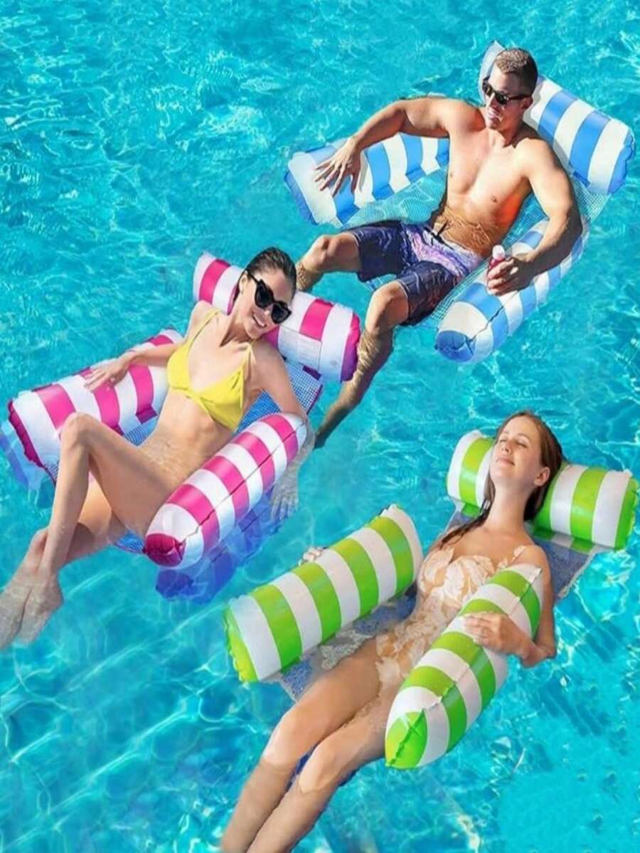 1pc Inflatable Pool Floats 4-In-1 Pool Hammock With Bottom Mesh, 3-Tube Design Durable PVC Portable Floating Chair Bed For Adults, Pool, Hot Tub, Lake, Beach, Pool Relaxation | Vibrant Pool Float | Comfortable Mesh Base, Pool Floats For Adults