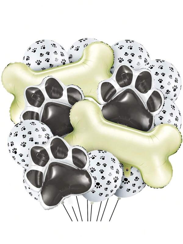 46 Pieces Dog Themed Balloons Decoration Set With Dog Paw Print And Bone Shaped Foil Balloons Props For Pets Birthday Party Supplie