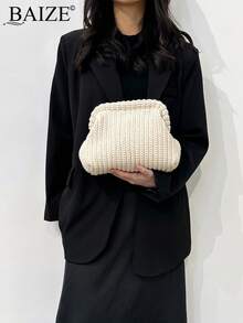 ENBEI 優雅白色手拿包 大容量化妝包 女款沙灘包 米色手拿包 耐用多功能亮片包 夏季女用錢包 晚宴包 適合日常使用 舞會、婚禮季紀念禮品包 - 米色 - 查看 10