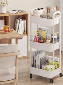 1pc (3 Tiers) Shelves, Trolley, Small Space From Floor To Ceiling, Kitchen, Multi-Level Mobile Toilet, Toilet, Bedside Storage Bookshelf (White/Black)