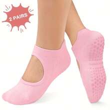 2 pares de calcetines de yoga y pilates antideslizantes para mujeres - calcetines deportivos de punta abierta con soporte para el arco, transpirables para ejercicio, ballet, - disponibles en múltiples colores para todas las estaciones (negro/beige/rosa/morado/verde), calcetines con agarre para pilates, accesorios de ballet, suela con textura antideslizante, un regalo - Multicolor - Ver 4