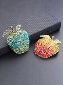 2pcs/1pc Vintage Apple Rhinestone Brooch, Suitable As Christmas/Eve Gift For Family And Friends