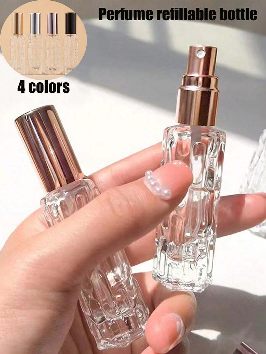 4 Stück/1 Stück 10ml klare leere Sprühflaschen mit Deckel, Kunstdesign Kosmetik Parfüm Lotion Aufbewahrungsbehälter DIY Beauty Tools, leicht zu tragen, geeignet für Reisen und Ausflüge, Reisezubehör - Verschiedenfarbig - Übersicht 1