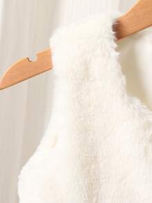 2pcs/Set Girls Long Sleeve Plush Lantern Sleeve Dress & Fluffy Vest Cardigan Set, Bowknot, Suitable For Spring, Autumn, Winter, Party, Christmas, Outdoor Daily Wear