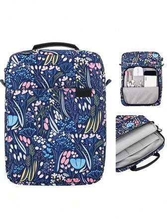 11"/13" Tablet Nylon Shoulder Messenger Bag, Blue Printed, Portable Multifunctional Computer Bag