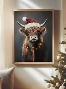 1pc Highland Cow Christmas Art Print Santa Hat Holiday Wall Art Rustic Farmhouse Decor Dark Academia Wall Art, Vintage Otter Christmas Wall Art Santa Hat Dark Academia Rustic Holiday Animal Decor, Christmas Wall Art, Bedroom Decor, Living Room Decor Home Decor Christmas Decorations - Multicolor - View 7