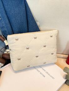 蝴蝶图案时尚多用途绗缝格子加厚化妆包、休闲手拿包、保暖羽绒小包、内衬包、洗漱包、铅笔盒旅行必备包，适合学校度假、假期返校用品、化妆包、女士旅行包 - 米色 - 查看 8