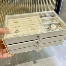1 hộp đựng trang sức bằng acrylic trong suốt, hộp đựng trang sức 3 tầng dạng ngăn kéo, trang sức, khuyên tai, nhẫn, dây chuyền, vòng tay, mặt dây chuyền, hộp đựng trưng bày - Nhiều màu - Xem 4