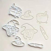 1 Set Halloween Cookie Cutters - Durable Plastic Cookie Molds, Witch Themed Shapes For Halloween Baking, Including Witch Hat, Finger, Cauldron And Head - Suitable For Holiday Parties And Celebration Cookies