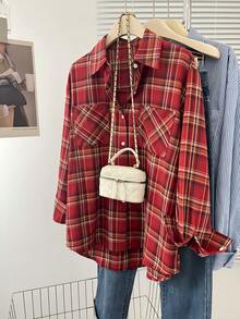 Women's Casual Everyday Plaid Pocket Front Button Shirt