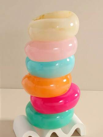 1条装夸张不对称几何手链女款马卡龙色树脂手链宽面独特复古