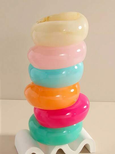 1条装夸张不对称几何手链女款马卡龙色树脂手链宽面独特复古