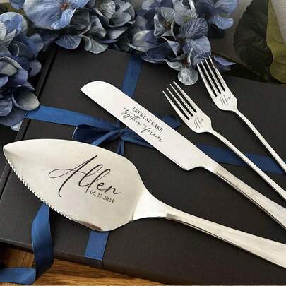 Personalized Wedding Cake Set Custom Engraved Silver Pie Pastry Cutting Kit Anniversary Housewarming Keepsake For Couple Forks Knife Sliver Wedding Favor Gift Anniversary Gift Mr Mrs,Multi-Functional,Durable,Ornamental,Reusable,Exquisite,Stylish,High-Quality,Colorful,Modern,Custom,Personalized,Unique,Ideal Gifts For Him