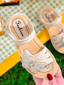1 Pair 2026 New Style Beach Casual Sandals For Kids, Toddlers, Girls And Students - Beige - View 2